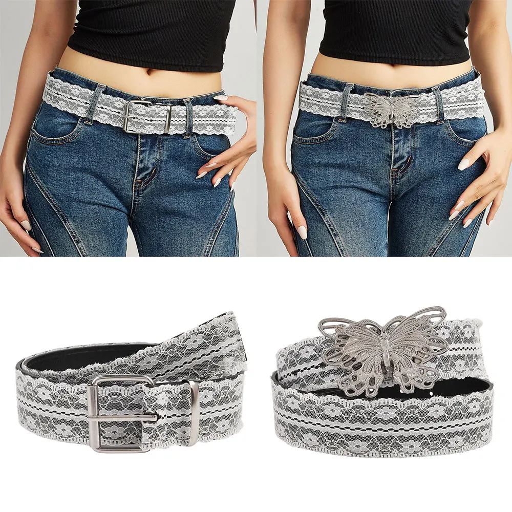 

Retro Adjustable Decor Accessory Beautiful Waist Strap White Floral Lace Waist Belt Casual Accent For Women Fashion All-match