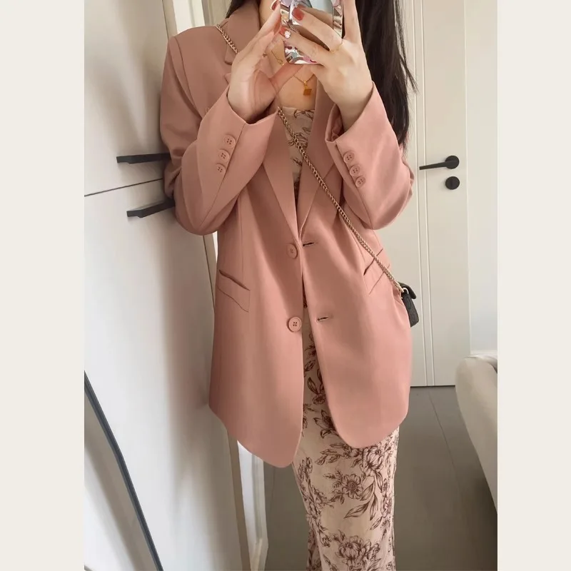 ロングブレザー女性春のファッション高品質韓国ダブルブレストストライプオフィスレディスーツスリムフィットアウターヴィンテージシック