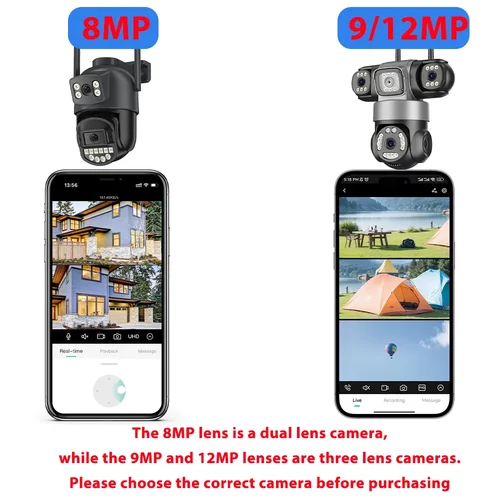 Imagen 2 del producto Cámara de seguridad iCsee Wifi de 12MP, 6K, para exteriores, tres lentes, tres pantallas, cámara de vigilancia, visión nocturna, seguimiento de detección humana