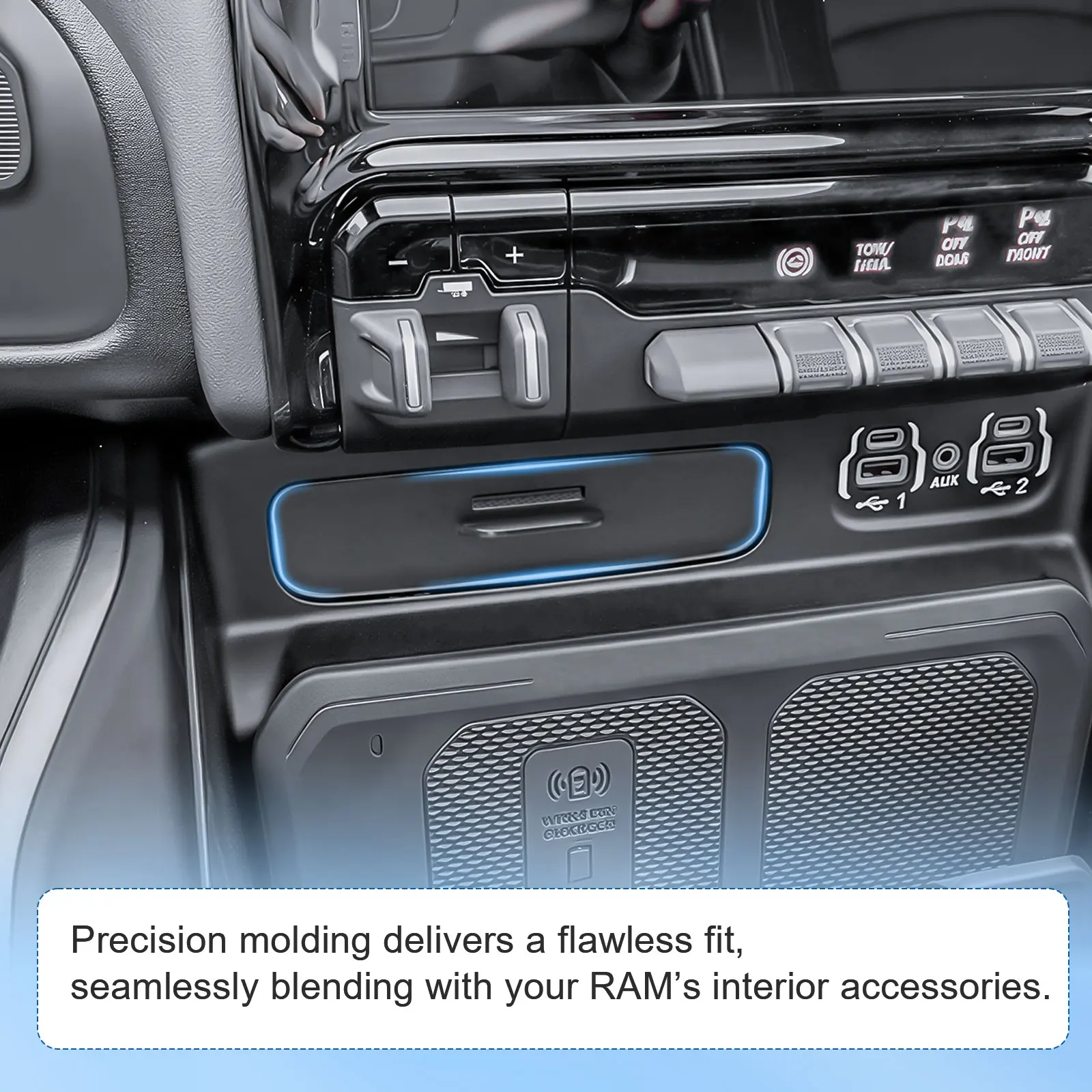 Center Console Drawer Storage Box Tray for 2019–2026 Dodge RAM 1500 2500 3500 Interior Drawer Coin Hidden Car Storage Organizer