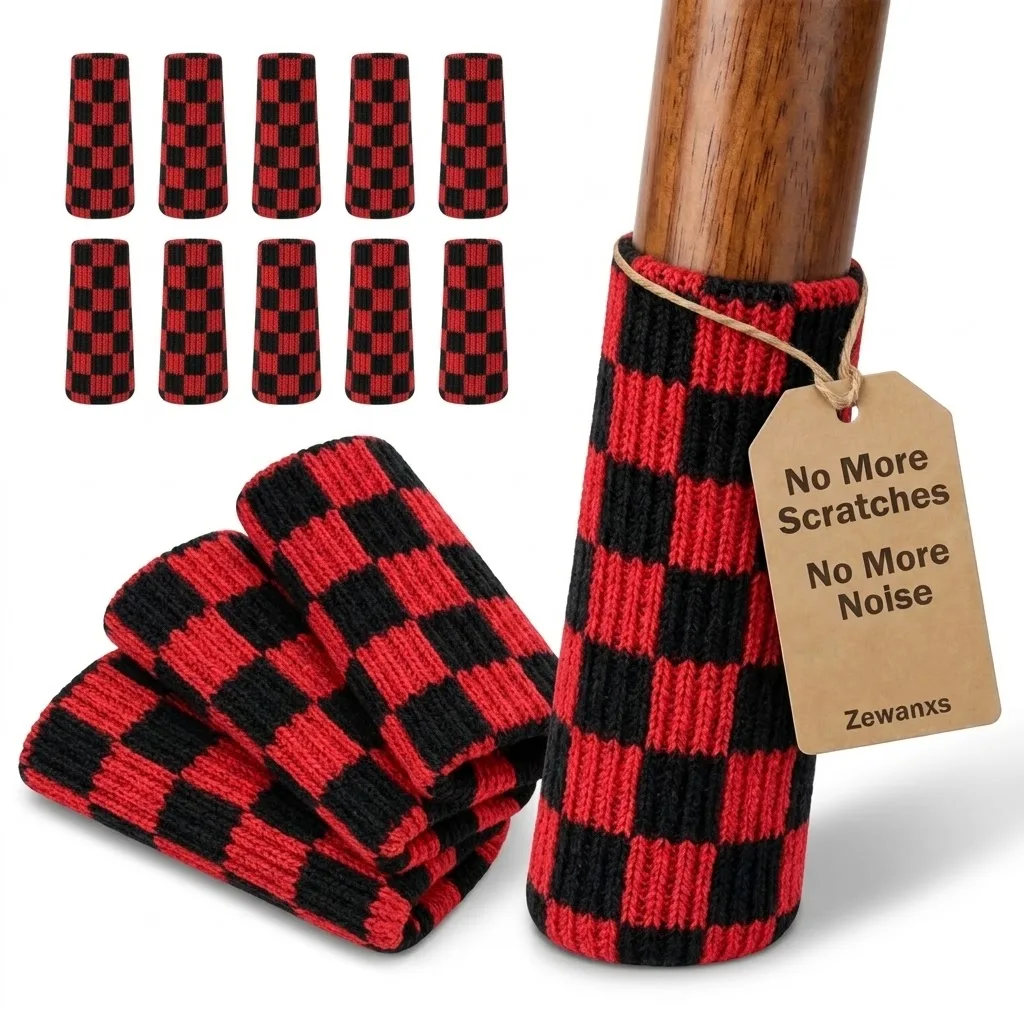 16 PCS Limited Edition Red and Black Christmas Chair Leg Protectors Chair Leg Floor Protectors Winter Furniture Leg Covers