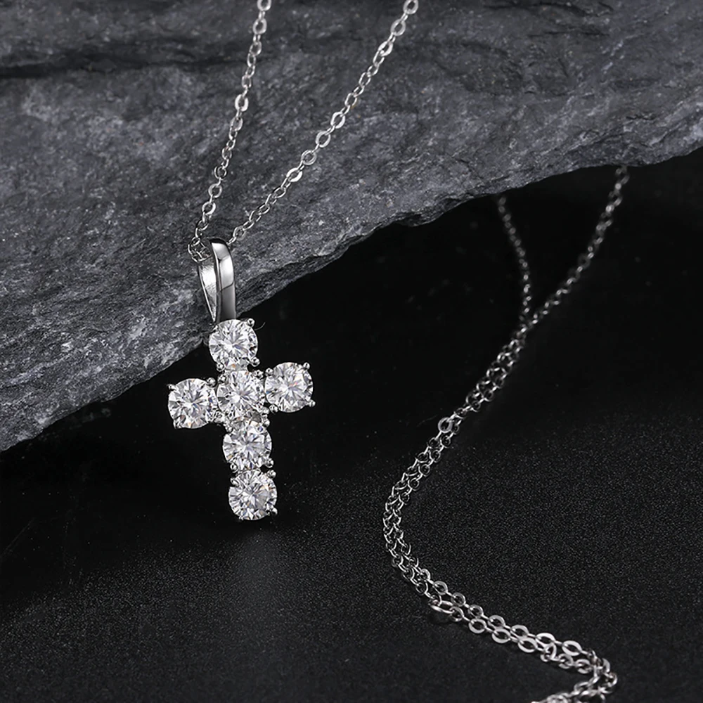 Serenity 3ct Real D Color Moissanite Cross Necklace For Women Wedding Bridal S925 Sterling Silver Jesus Neck Chain Fine Jewelry