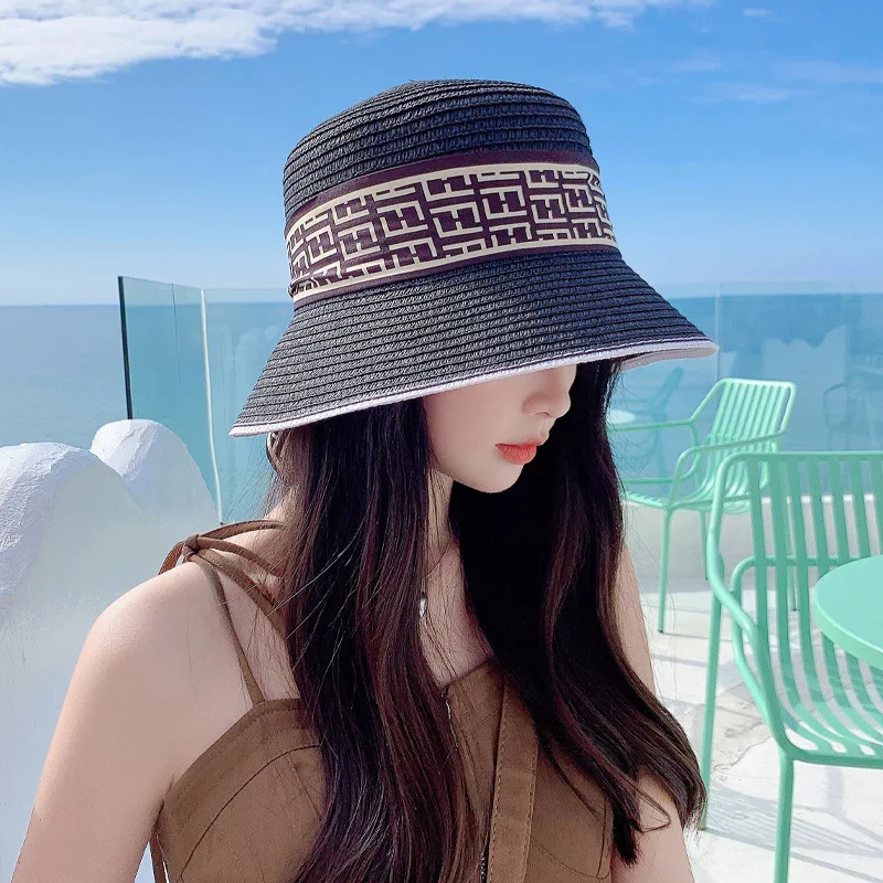 Summer ladies fashion beach ribbon straw hat outdoor travel vacation hat leisure sun hat show face small sun hat