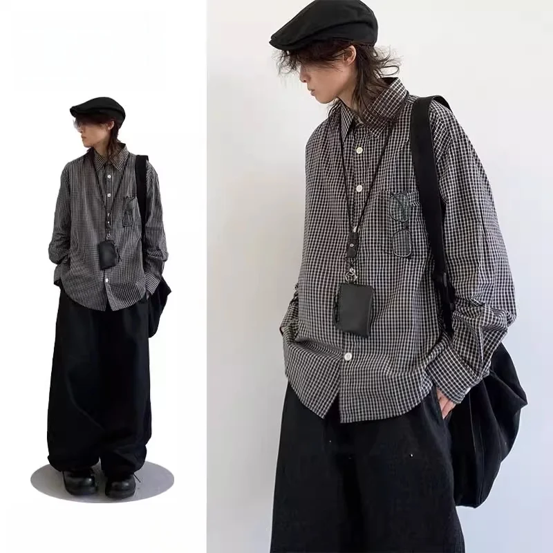 

Retro Cleanfit Long Sleeve Shirt Unisex Casual Versatile Plaid Top Trendy Citywalk Loose Fit Collar Polyester Fiber