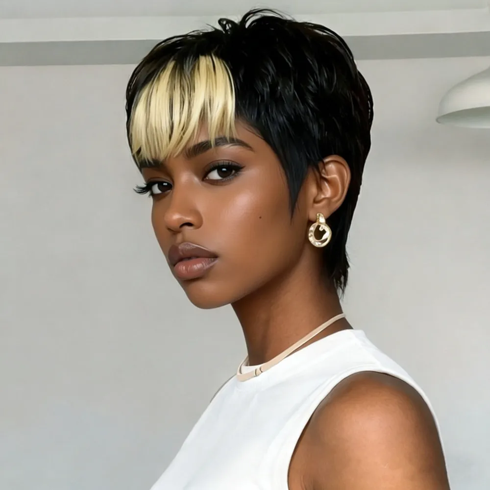 

Светлый парик-пикси 6 дюймов, цвет 1B30, черный, 150% плотность, короткий, прямой, машинной работы, для женщин, для повседневного использования и вечеринок, из натуральных волос. ﻿