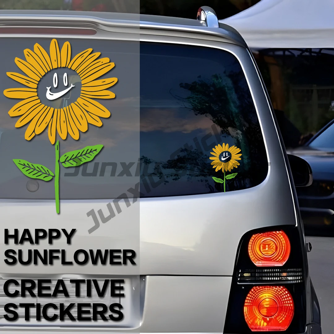 

Happy Sunflower Creative Car Sticker Retro Window Glass Decoration Sticker Touring Car and RV Waterproof