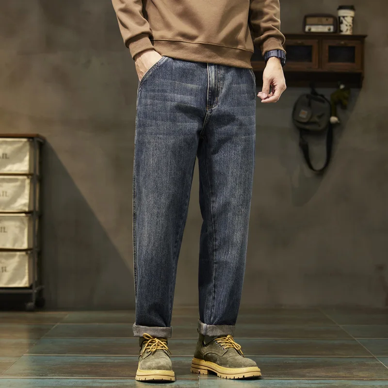2026 Autumn Brand New Men's Straight Loose Jeans Classic Harajuku Retro Japanese Harem Pants Midweight Tapered Denim Trousers