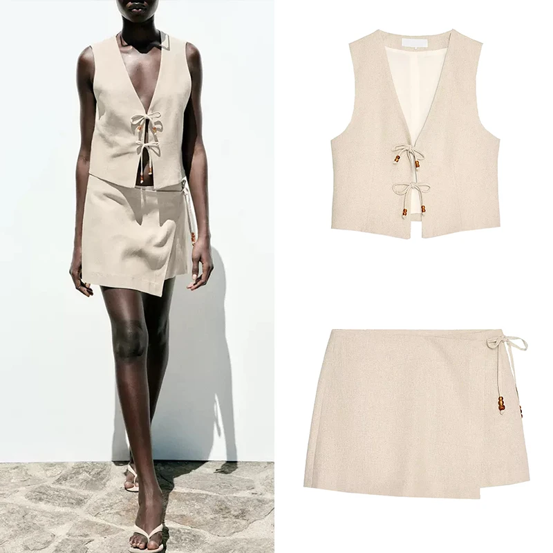

Z Women's Casual Linen Blend Vest And orts Set Faionable Mixed Material Summer Outfit Comfortable Polyester Fiber