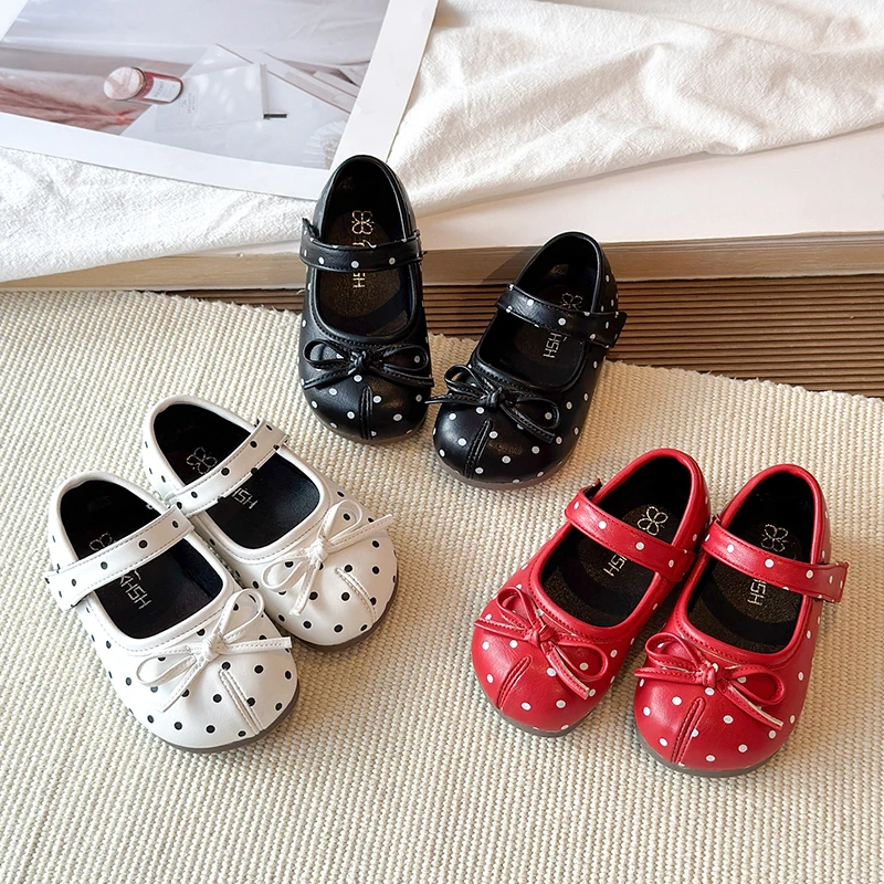 Picture 5: Autumn Girl's Mary Janes Polka Dot Bowknot Sweet Kid's Flat Shoe Solid Colors Anti-slip Daily Versatile Chic Children Shoes