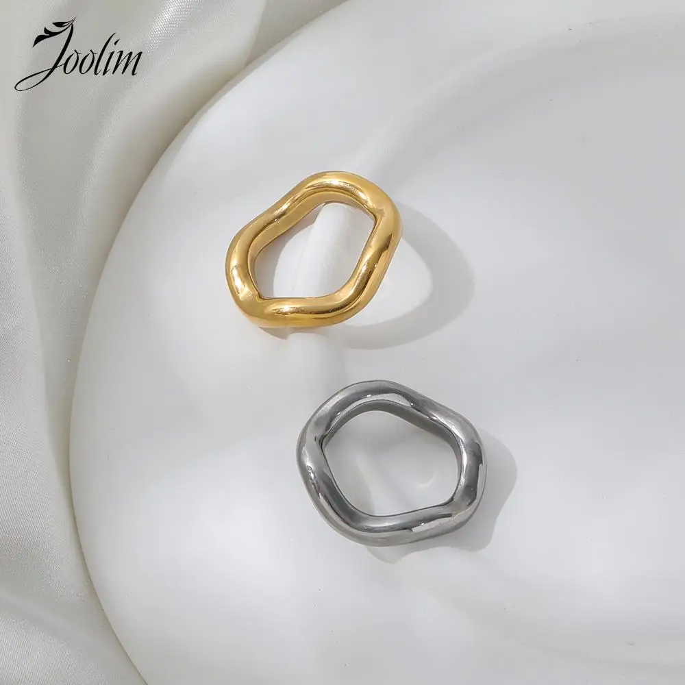 Joolim Jewelry High End PVD Wholesale No Fade Permanent Minimalist Versatile Thick Waved Stainless Steel Finger Ring for Women