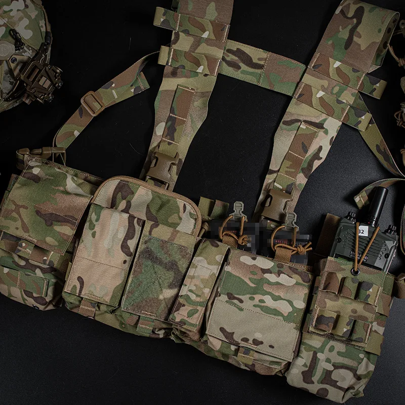 Camouflage Tactical Chest Vest with High Load Accessories, Radio Bag, Intercom Bag, Commuting, Camouflage