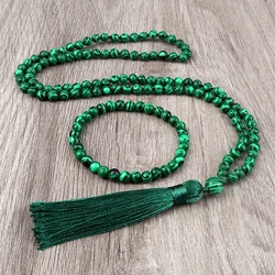Fashion Green Malachite 108 Mala Beaded Necklace Women Knotted Tassel 6mm Stone Stretch Bracelets Men Yoga Prayer Jewelry Set