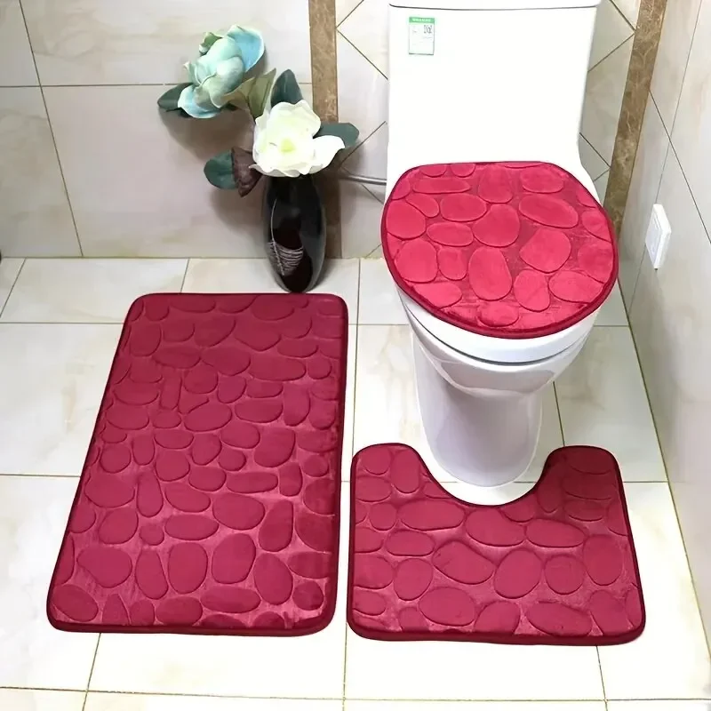 Pokrycie deski sedesowej 3 szt. Zestaw Mata do kąpieli Prysznic Dywanik podłogowy Strona główna Łazienka Antypoślizgowa chłonna wycieraczka Pebbles Bathtub Decor Carpet — zdjęcie 7