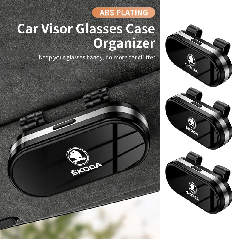 Car Visor Sunglass Storage Case Glasses Holder Box Card Clip Accessories For Skoda Octavia Superb Rapid Kodiaq Karoq Fabia Kamiq