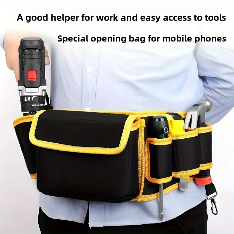 Heavy Duty Multi-Function Tool Waist Bag Wear-Resistant Multi-Pockets Safe Buckle Tool Storage Pouch for Electricians Carpenters
