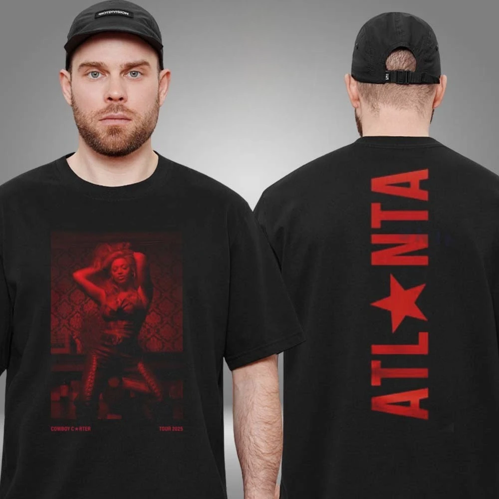 بيونسيه كاوبوي كارتر جولة أتلانتا الخوخ حفرة حصرية جديدة ميرش وجهين للجنسين تي شيرت الراقية الفاخرة لكل من الرجال والنساء