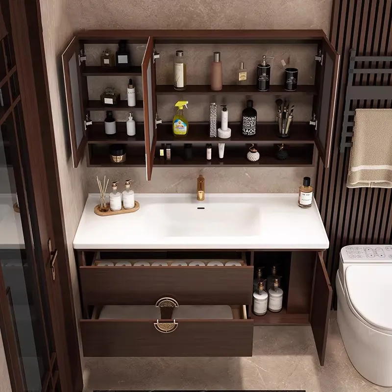 

Oak bathroom cabinet combination, ceramic integrated basin, solid wood bathroom washbasin, sink washbasin