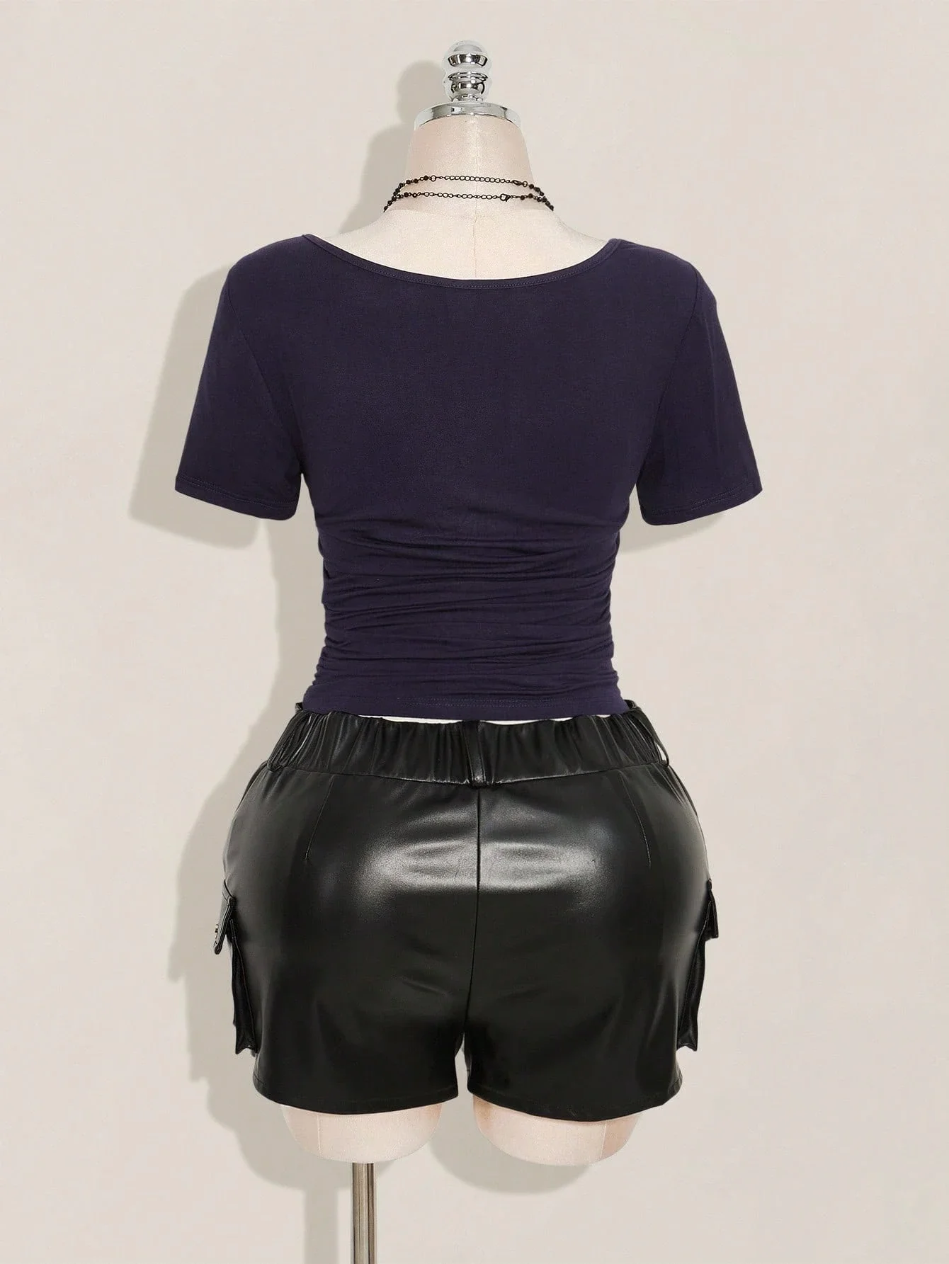 

V-Neck Lace Patchwork Ruched Fitted Knit Top For Women Spring Summer