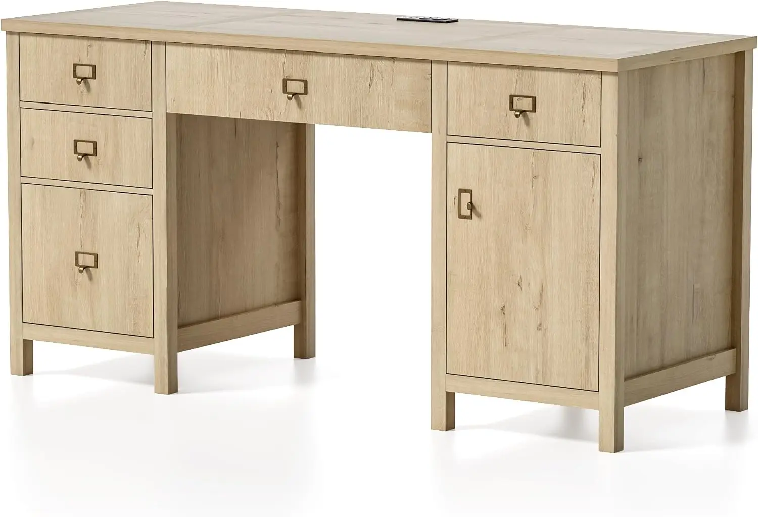 

Farmhouse Wood Home Office Desk, 59 Executive Desk Computer Desk with File Drawer Charging Station and Storage Cabinet for Writi