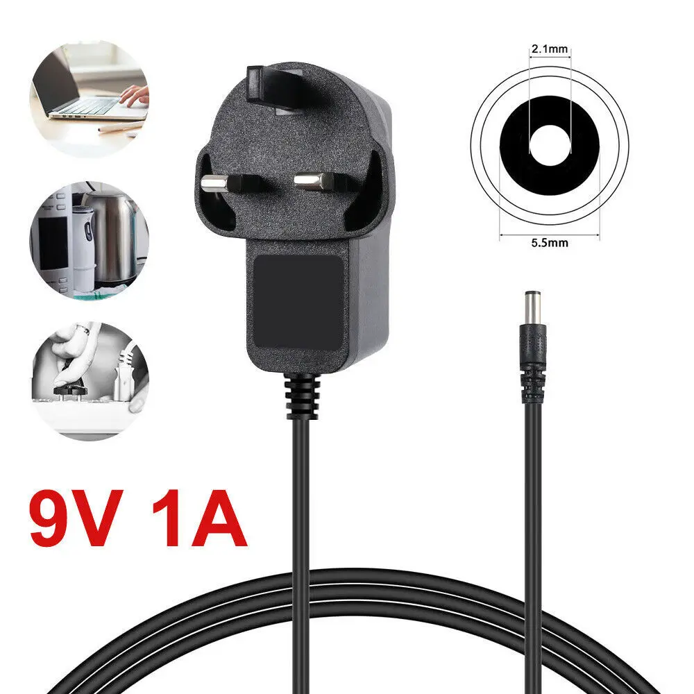 Power Adaptor LED Monitor Regulation Charger 9V UK Power Adapter Supply 1A AC/DC 5.5x2.1MM