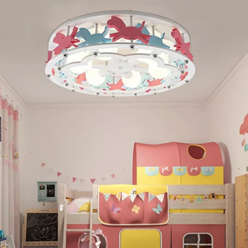 Modern Simple Warm Creative Children LED Ceiling Light Carousel Bedroom Corridor Boy Girl Art Decoration Lighting Fixture Lovely