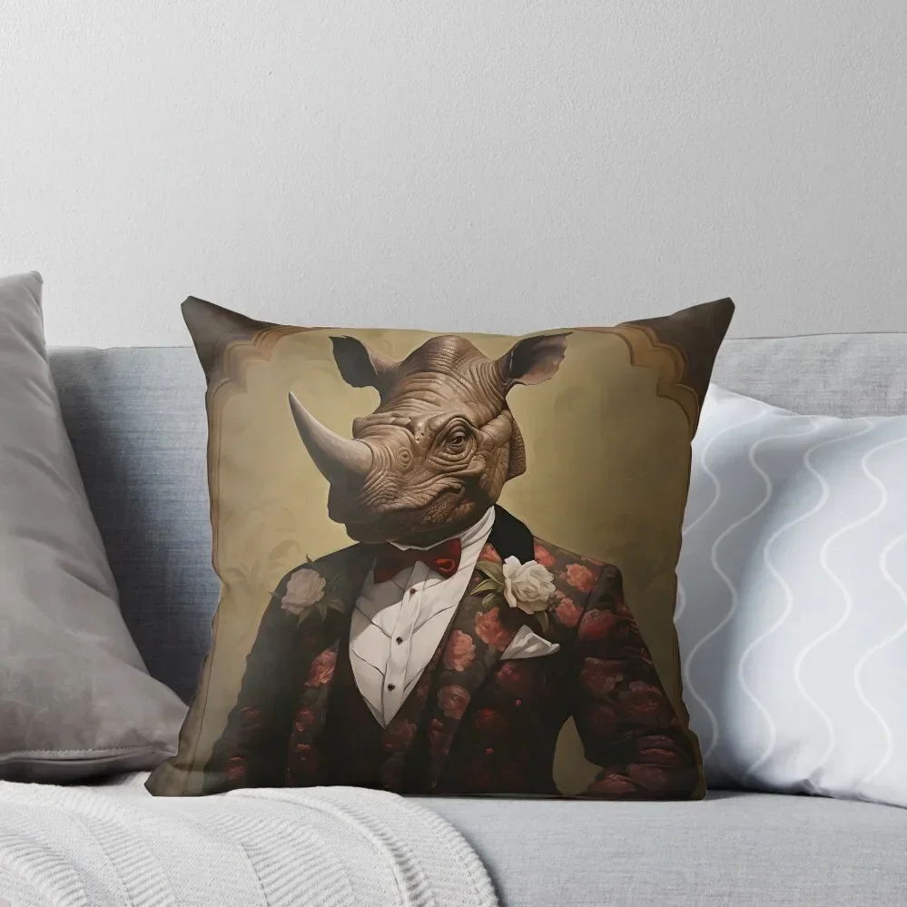 Rhino Portrait Dapper Animal Art Throw Pillow Sofa Cushion Decorative Cushions For Living Room Cushion Cover pillow