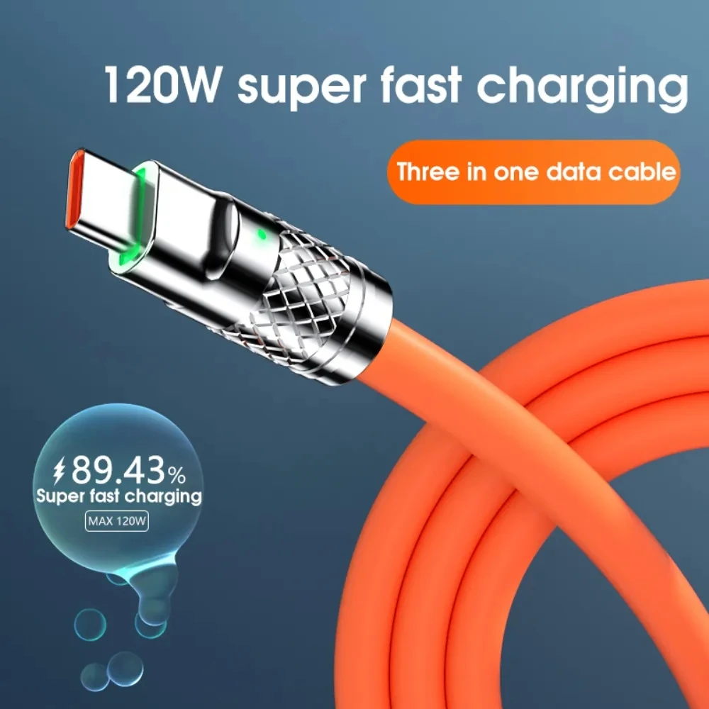 6A 120W 3in1 2in1 USB Fast Charger Cable For iPhone 14 Micro USB Type-C Charging Cable For Huawei Mate 60 Pro Wire Cord 1.2/2m