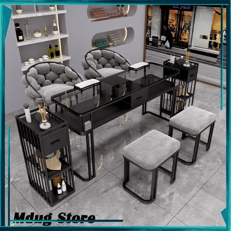 

Glass Rechargeable Nail Table Black Chair Arm Rest Station Nail Table Room Equipment Scrivania Per Unghie Furniture Salon
