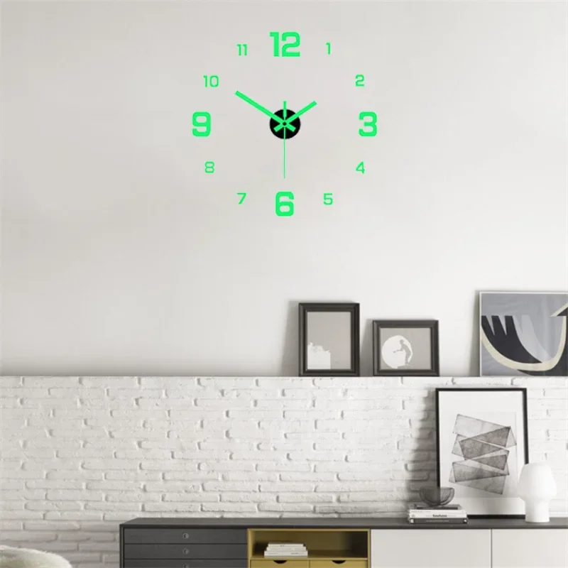 luminous digital clock EW creative simplicity DIY Silent Wall Clock study living room no punching wall sticker clock