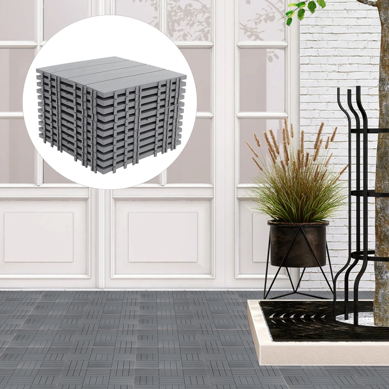 

Waterproof Outdoor Deck Tiles Interlocking Plastic Wood Floor Maintenance Free Patio Balcony Garden Backyard Poolside Flooring