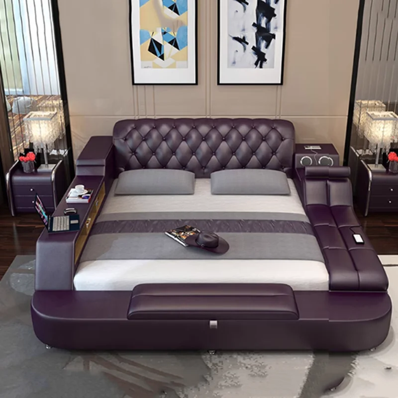 

Multifonction Leather Bed Electronic Luxury Under Storage Tatami Upholstery Bed Couch Lounge Camas De Casal Home Furniture