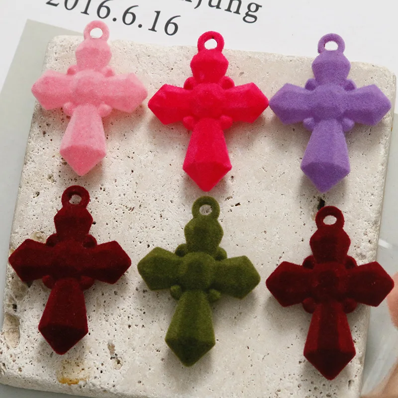 

10Pcs 45*33mm Flocked Cross Charms Resin Pendant For Jewelry Making Diy Bracelet Necklace Earrings Handmade Accessories Supplies