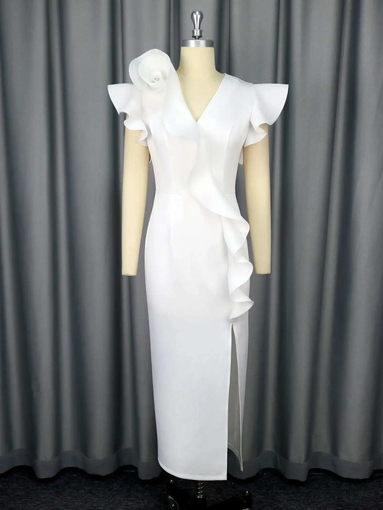 

Am050207v-neck Evening Party Dress Long Split High Waist Dress for Reunion Korean Fashion 2025 Summer Dress Robe Vestido Women 1