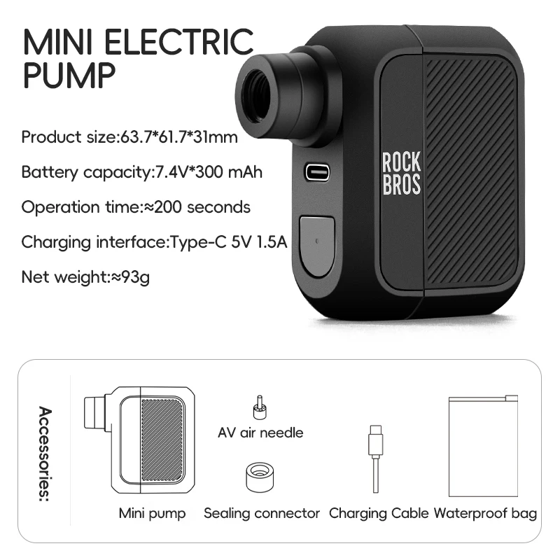 ROCKBROS Bike Pump Mini Portable Electric Air Pump 100PSI 5V Type-C Rechargeable Bike Air Compressor Bicycle Tire Inflator image 3