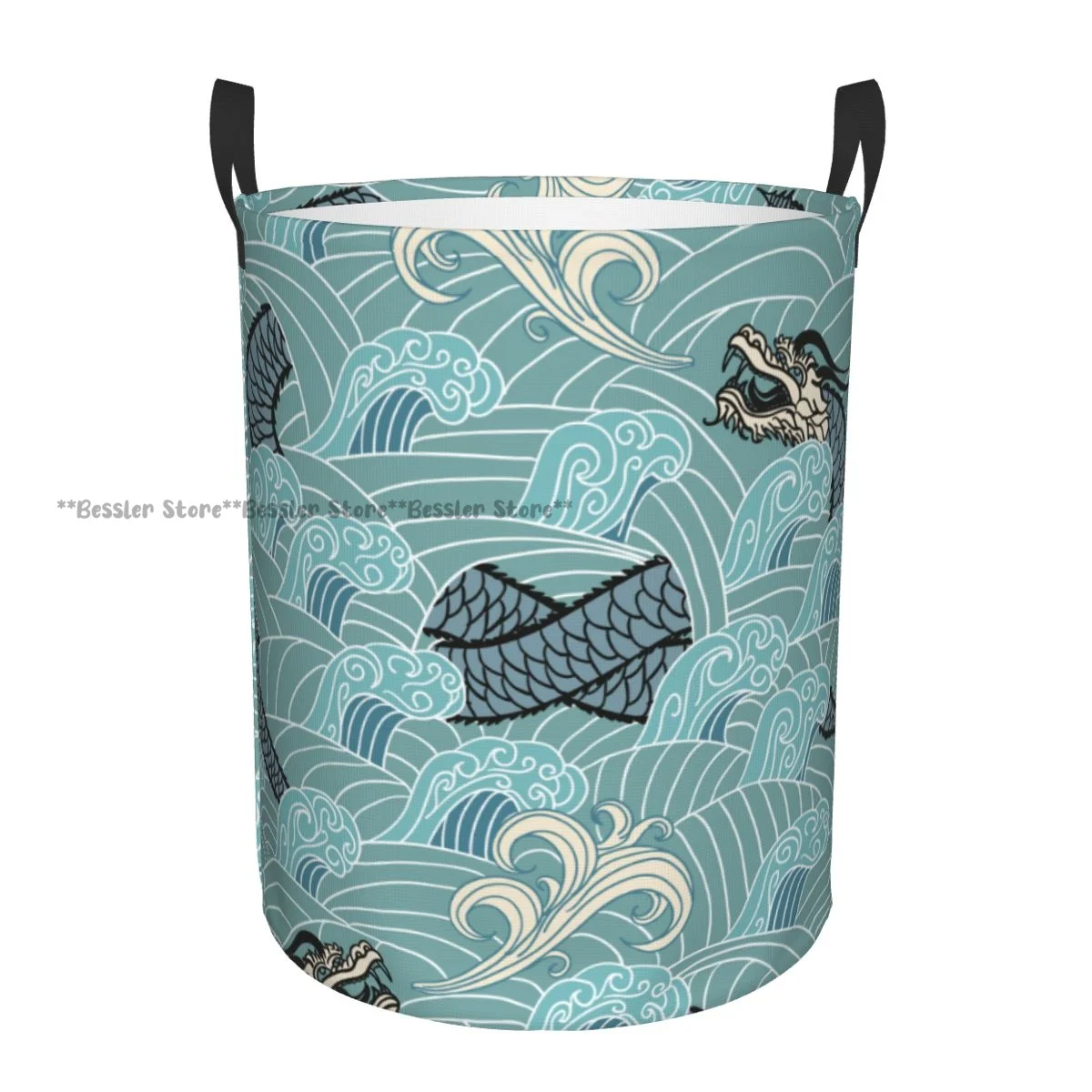 Waterproof Storage Bag Asian Dragon Waves Household Dirty Laundry Basket Folding Storage Bucket Clothes Organizer