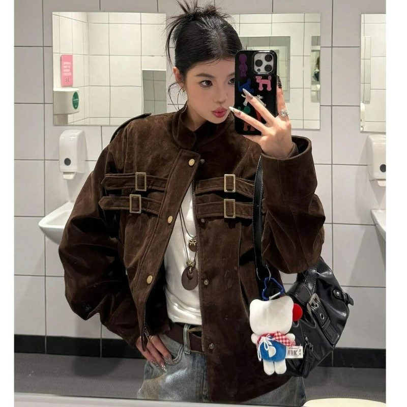 

American Retro Patchwork Design Faux Suede Coat for Men Women 2026 Autumn/winter New Fashionable High-end Couple Short Outerwear