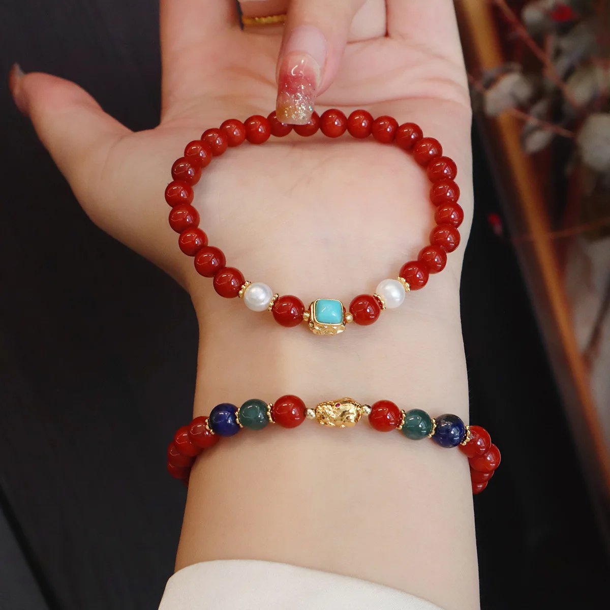 

Ruifan 6MM Natural Red Agate Gemstones Beaded Strand Women Bracelets Square/Lucky Pixiu Charm Bangle Female Birthday Gift 1597