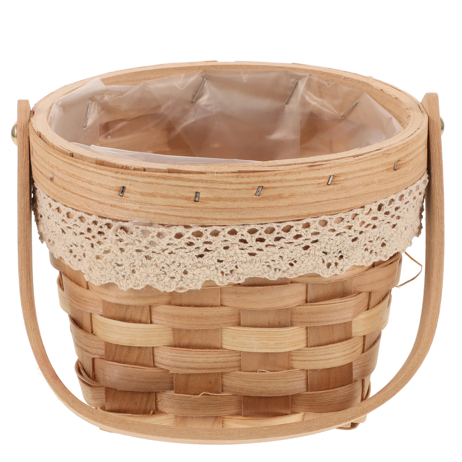 

Rattan Flower Basket Handwoven Bamboo Baskets Handles Metallic Line Floral Portable Storage Wedding Decorative Picnic Fruit
