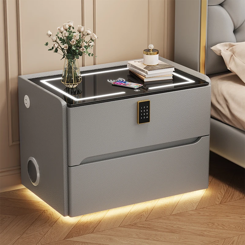 Installation-free floating smart bedside table, simple modern light luxury, high-end bedroom with lock, multi