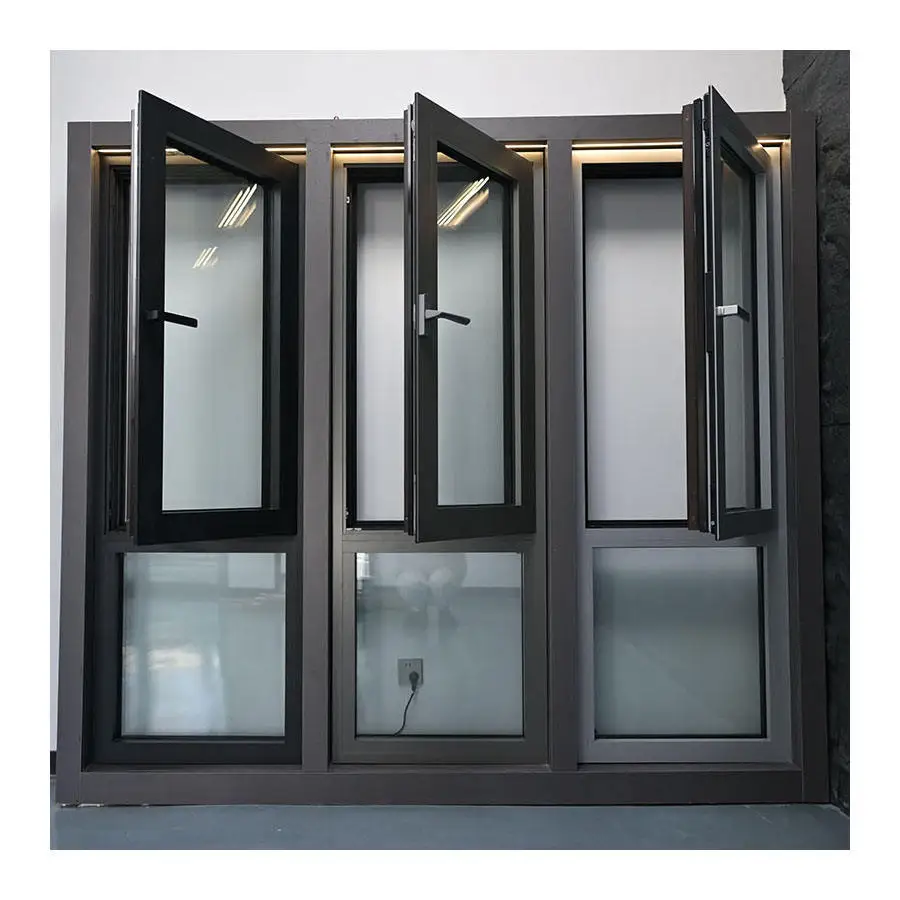 CE Certified Anti Theft Modern Slim Narrow Frame Tilt Turn Aluminum Casement Window Double Glass Sliding Windows with Lock