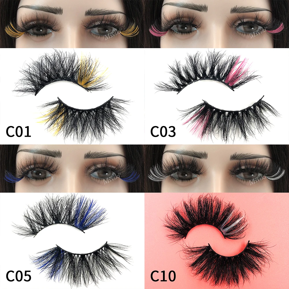 Pink Blue Green Colored Lashes Bulk Wholesale 5D 8D Mink Lashes Supplies Fluffy False Eyelashes Thick Wispy 25MM Mink Eyelashes