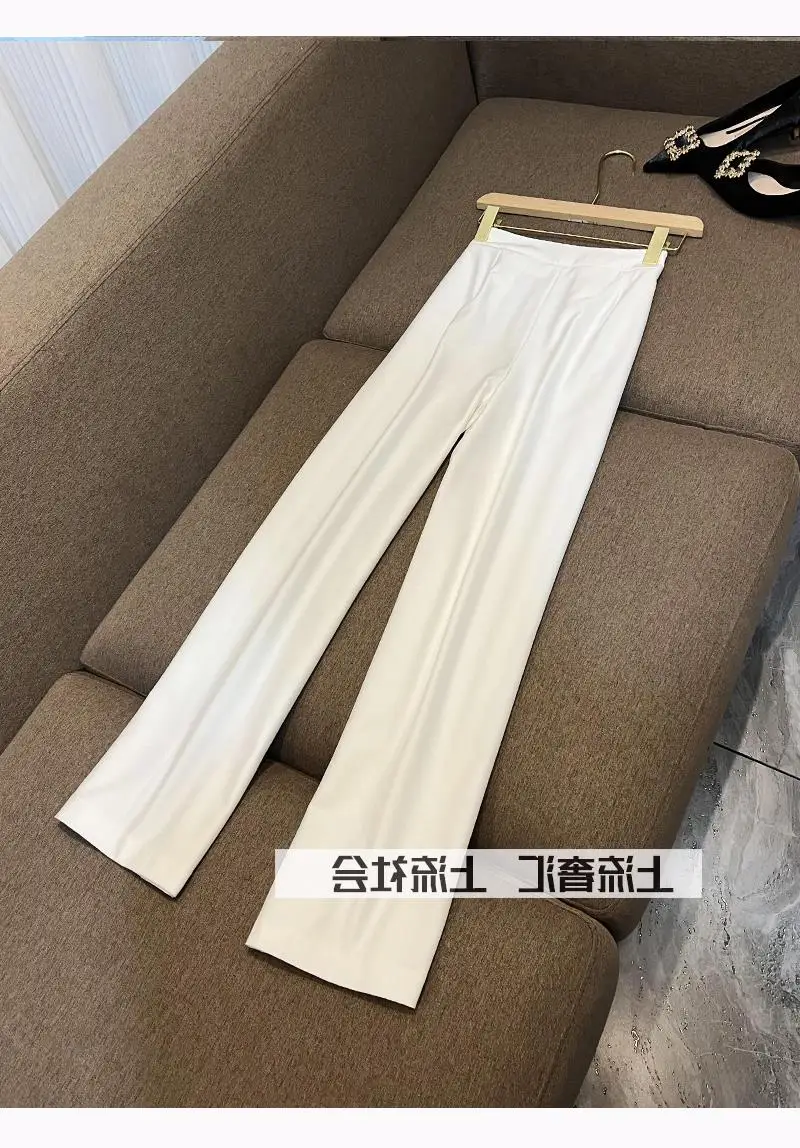 Busin Commute Faion Casual Straight Leg Women's Trousers Double Row Loose D6339 High Waist Asymmetric Button Detail