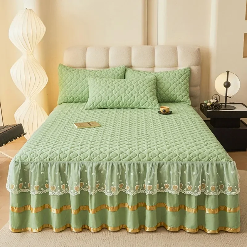 2025 new love series cloud cotton lace embroidered lace padded bed skirt single bed skirt, no pillowcase