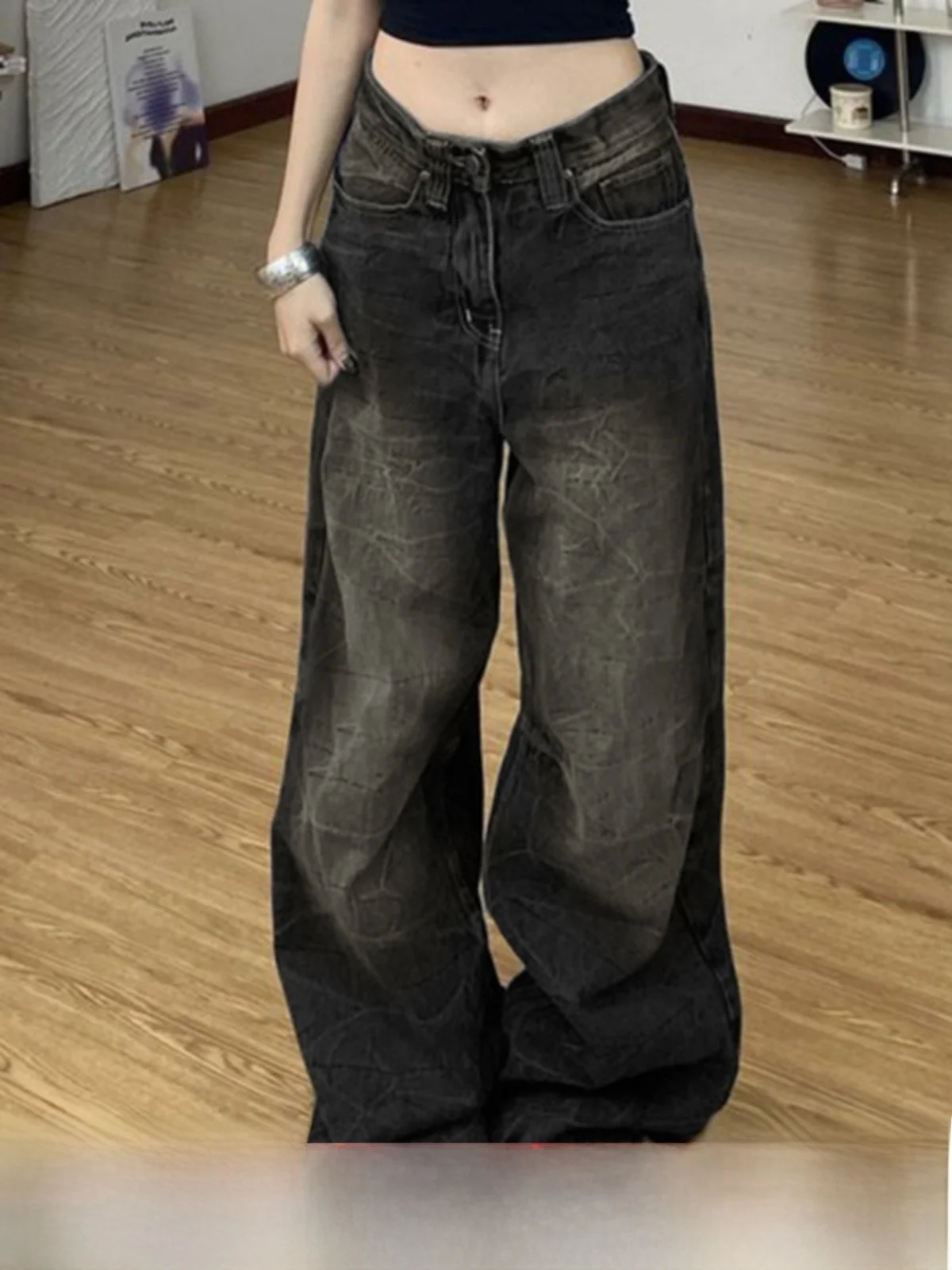 

Amyway Millennium Retro Street Casual Hot Girl Wide Leg Jeans Loose Slimming Denim High Waist Long Pants Four Seasons Wear