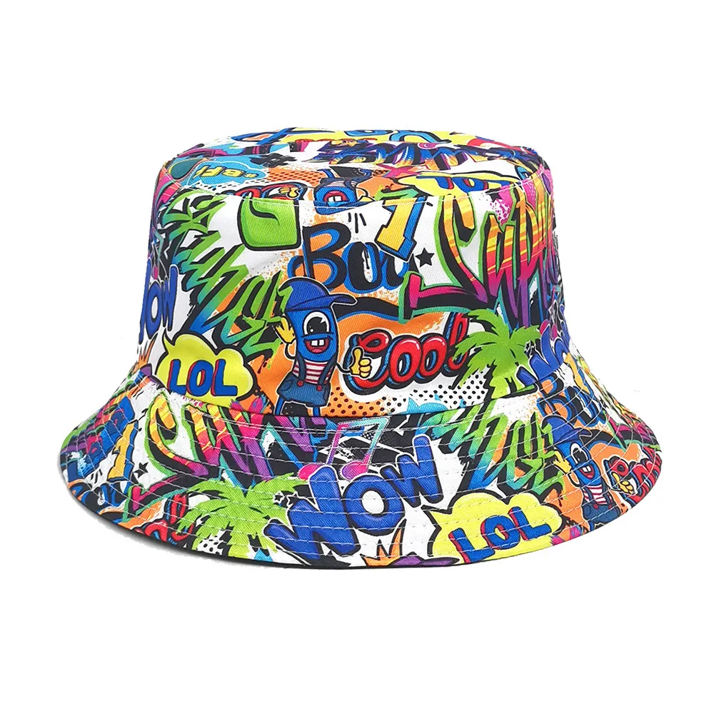 Modische Graffiti-Fischerhüte Unisex Sommer Panama Outdoor Sonnenschutz Bucket Hat Damen Herren Sonnenhut Anti-Sonnenschutz Dekorativer Hip-Hop-Hut