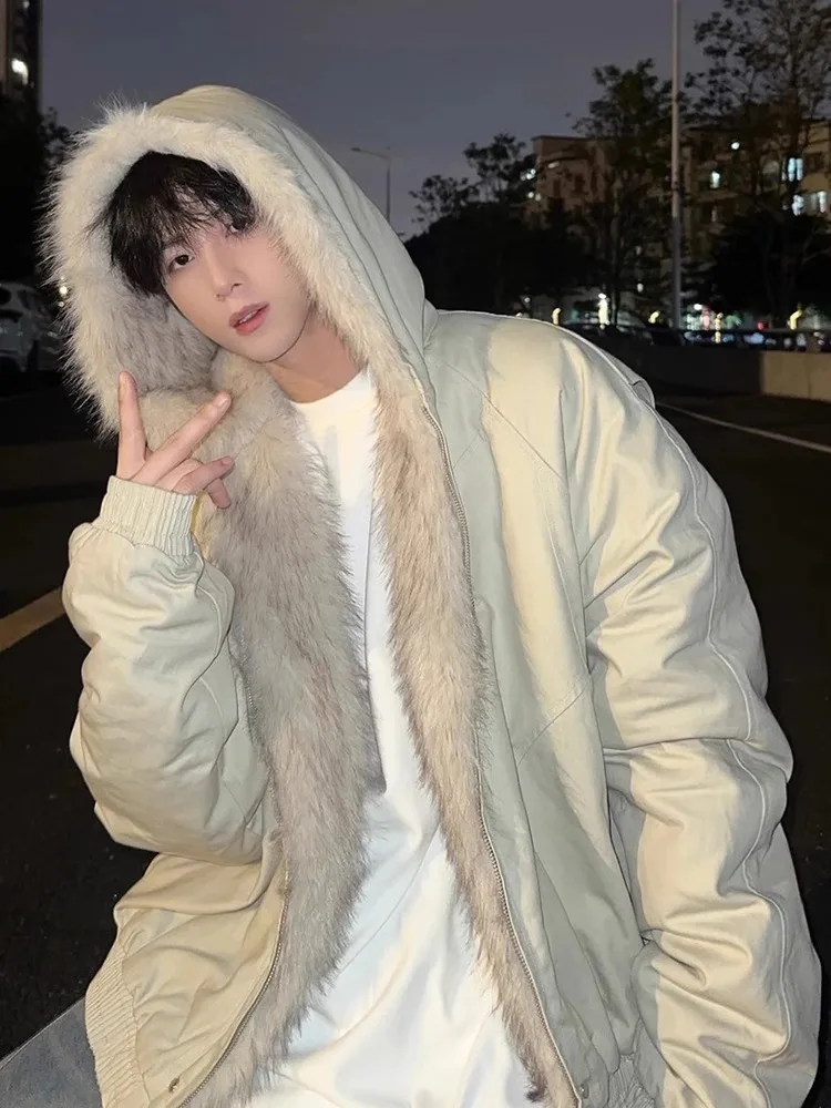 

Мужская хлопковая куртка с капюшоном Thiened и меховым воротником, зимняя рабочая одежда, куртка с украшением на молнии, теплое молодежное повседневное пальто