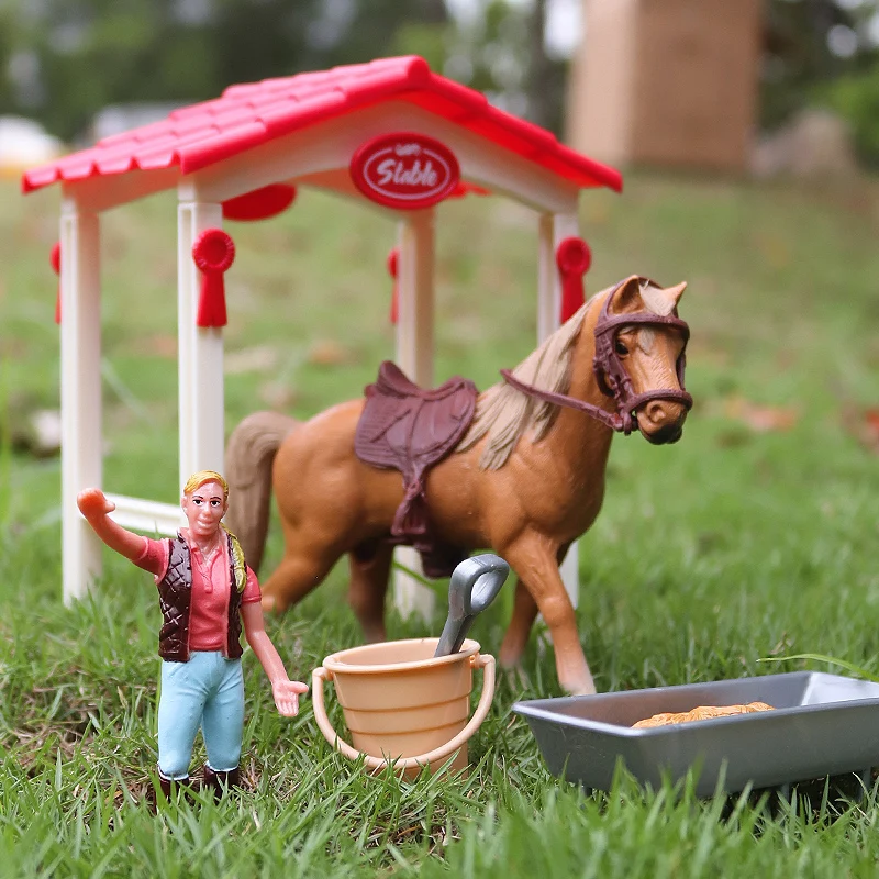 Oenux – Figurines d'animaux en PVC pour enfants, modèle de ferme Stable, cavalier cavalier cavalier, jouet