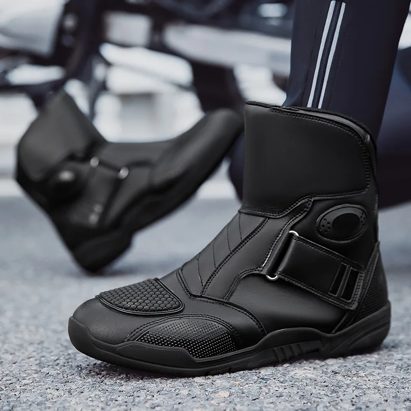 Picture 5: Men Women Summer Black Leather Motorcycle Boots Waterproof Breathable Adventure Off-Road Retro Rally Boots