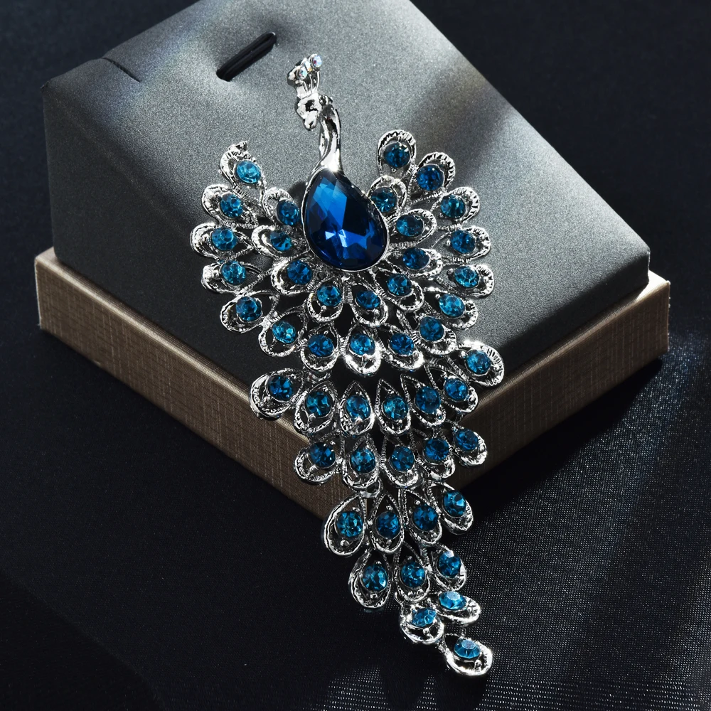 3 Colors Big Crystal Peacock Women Men Brooch Pins Jewelry Gift For Dress and Suits