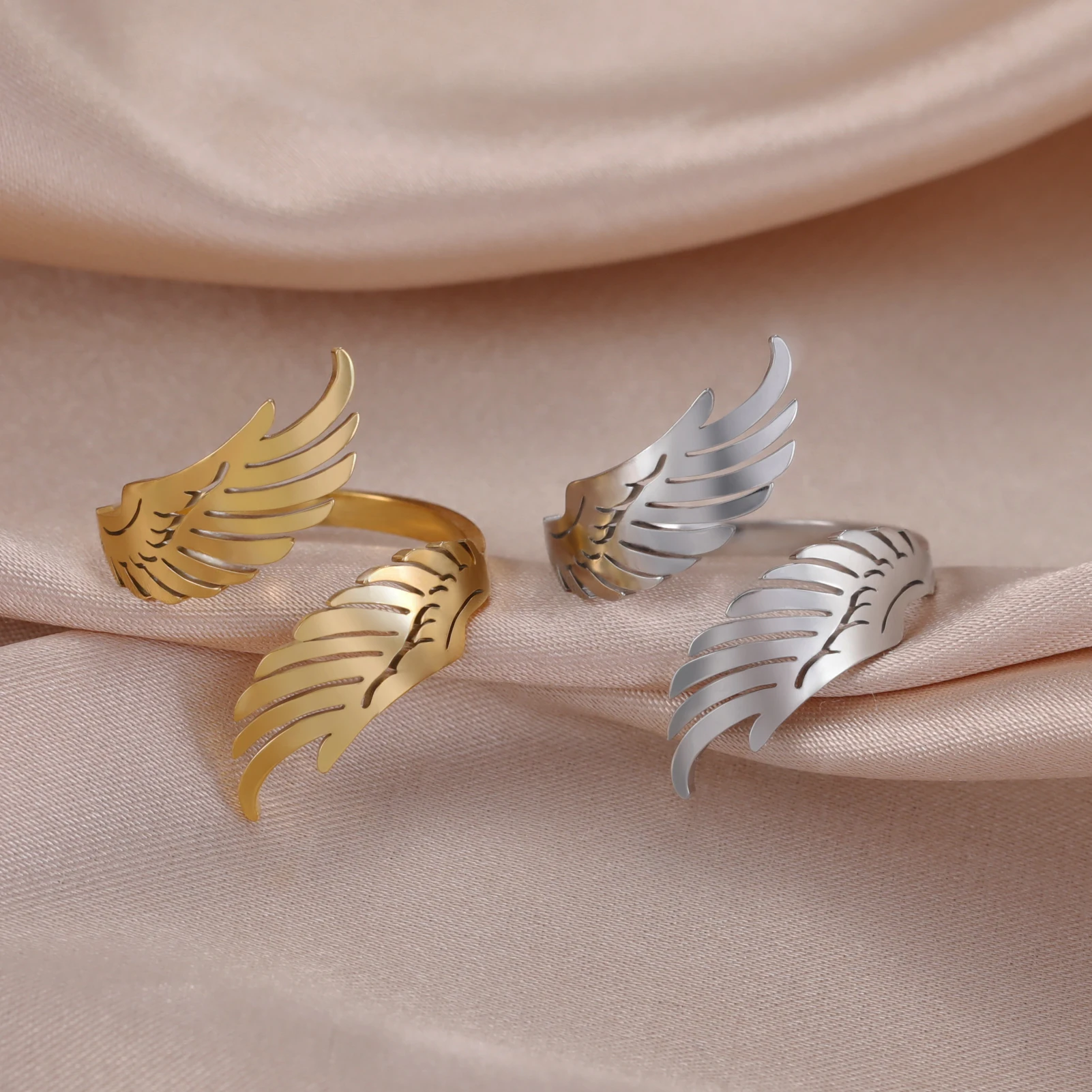 Skyrim Flying Angel Wing Open Ring for Women Men Stainless Steel Adjustable Ring Hip Hop Punk Party Jewelry  Birthday Gift